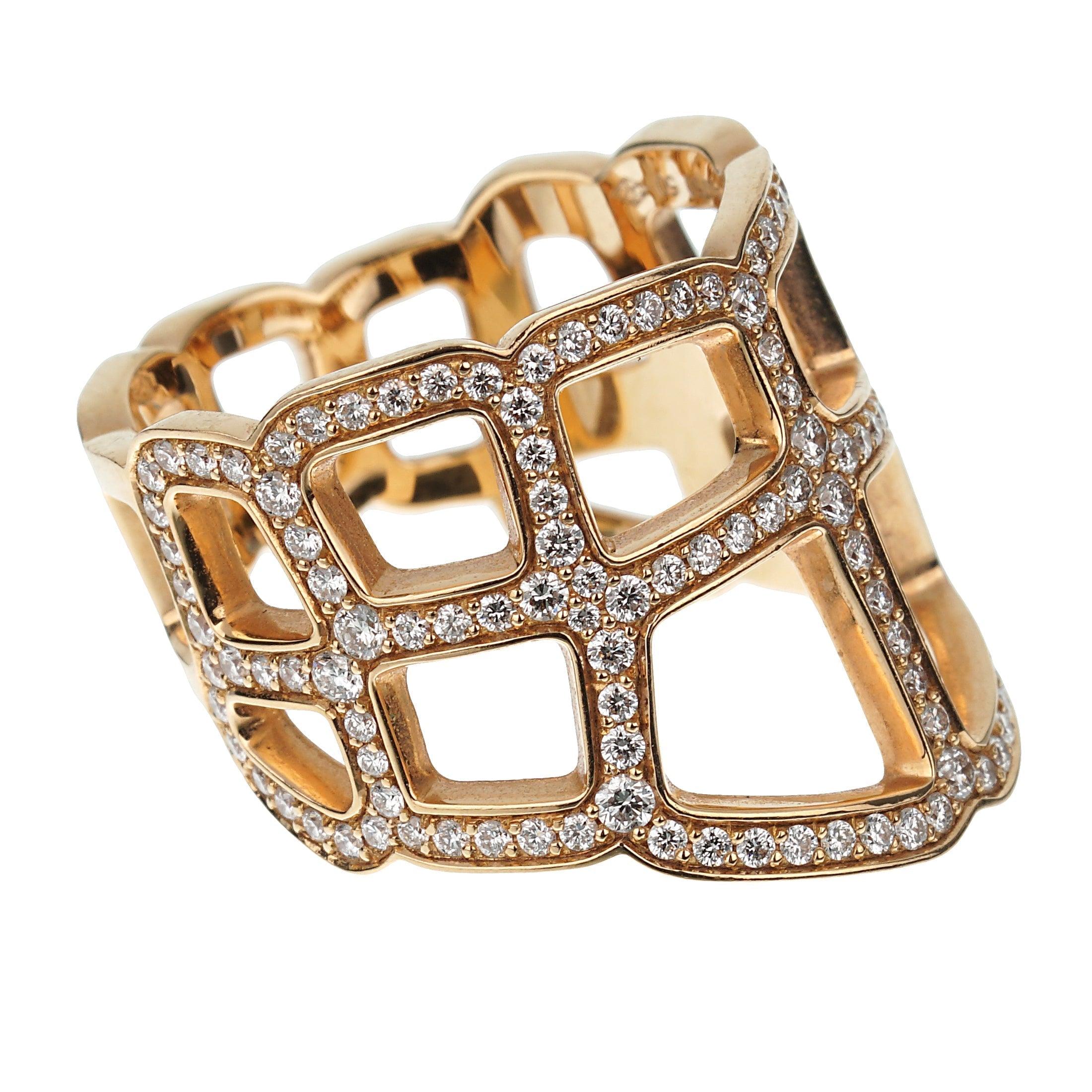 Hermes Niloticus Ombre Diamond 18k Rose Gold Cocktail Ring Sz 5 1/2 en Excelente estado para la venta en Feasterville, PA