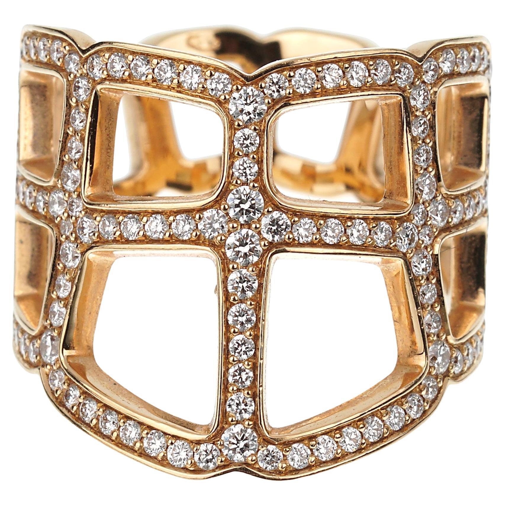 Hermes Niloticus Ombre Diamond 18k Rose Gold Cocktail Ring Sz 5 1/2