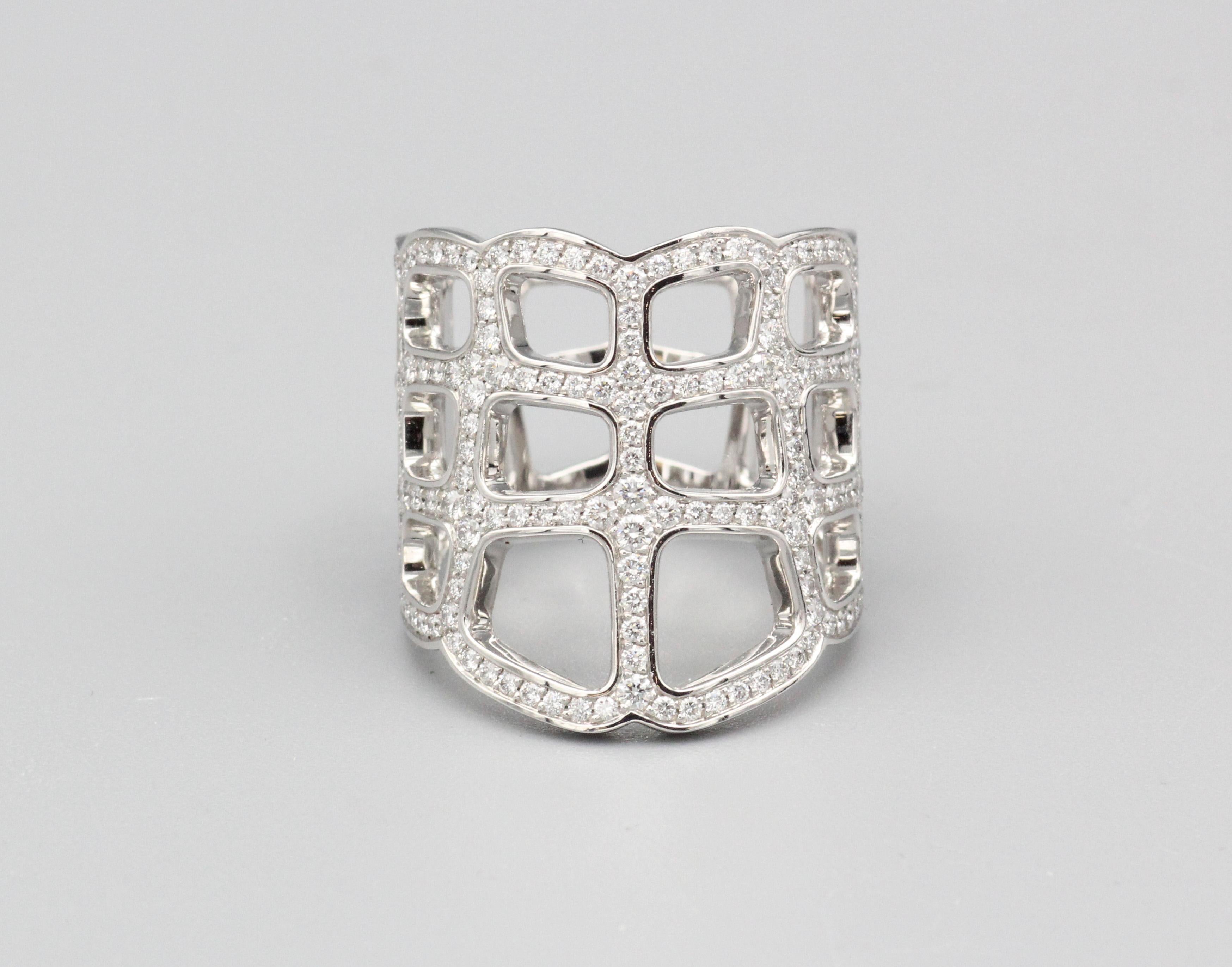 Hermes Niloticus Ombre Diamant 18k Weißgold Ring Größe 6,5 (Brillantschliff) im Angebot