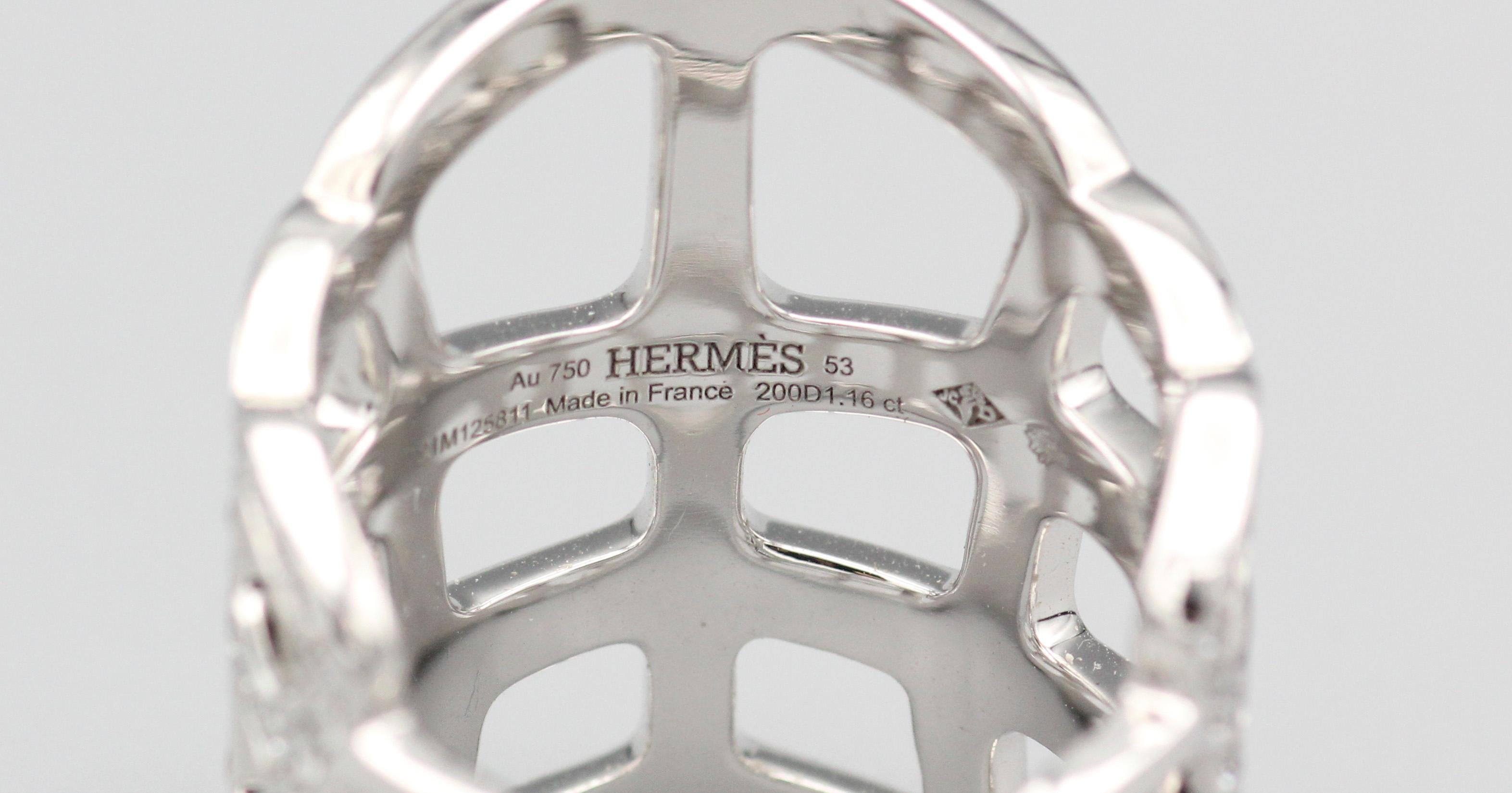 Hermes Niloticus Ombre Diamond 18k White Gold Ring Size 6.5 For Sale 1