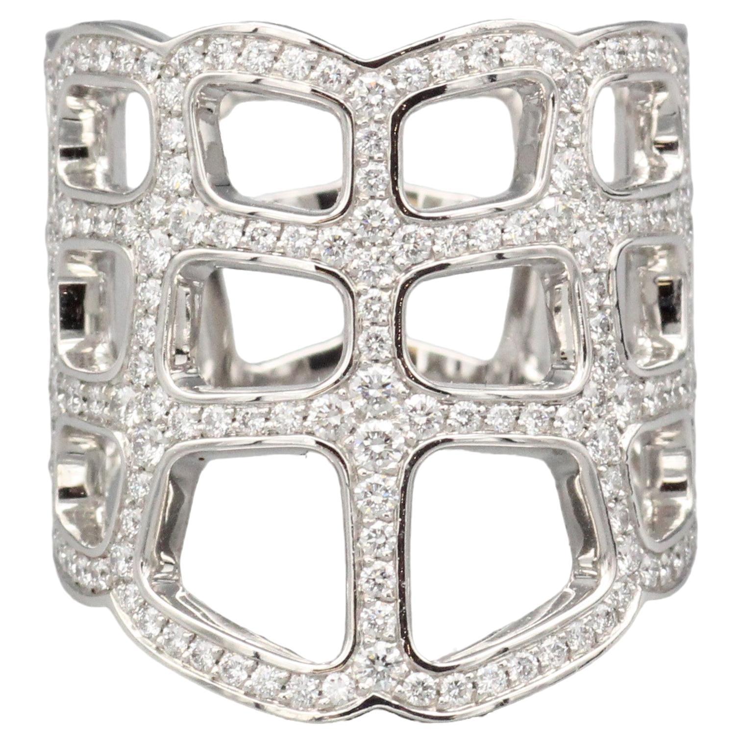 Hermes Niloticus Ombre Diamond 18k White Gold Ring Size 6.5 For Sale