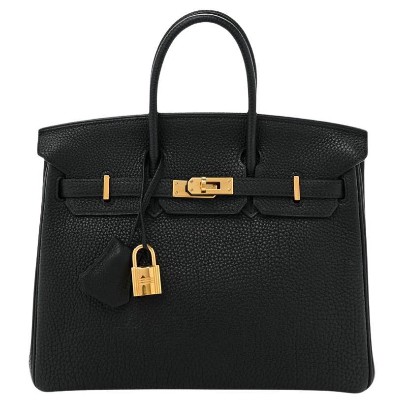 Hermès Noir Birkin 25 Togo Gold Hardware For Sale