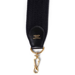 HERMES Noir black Box leather & canvas SANGLE KELLY 50mm Bag Strap