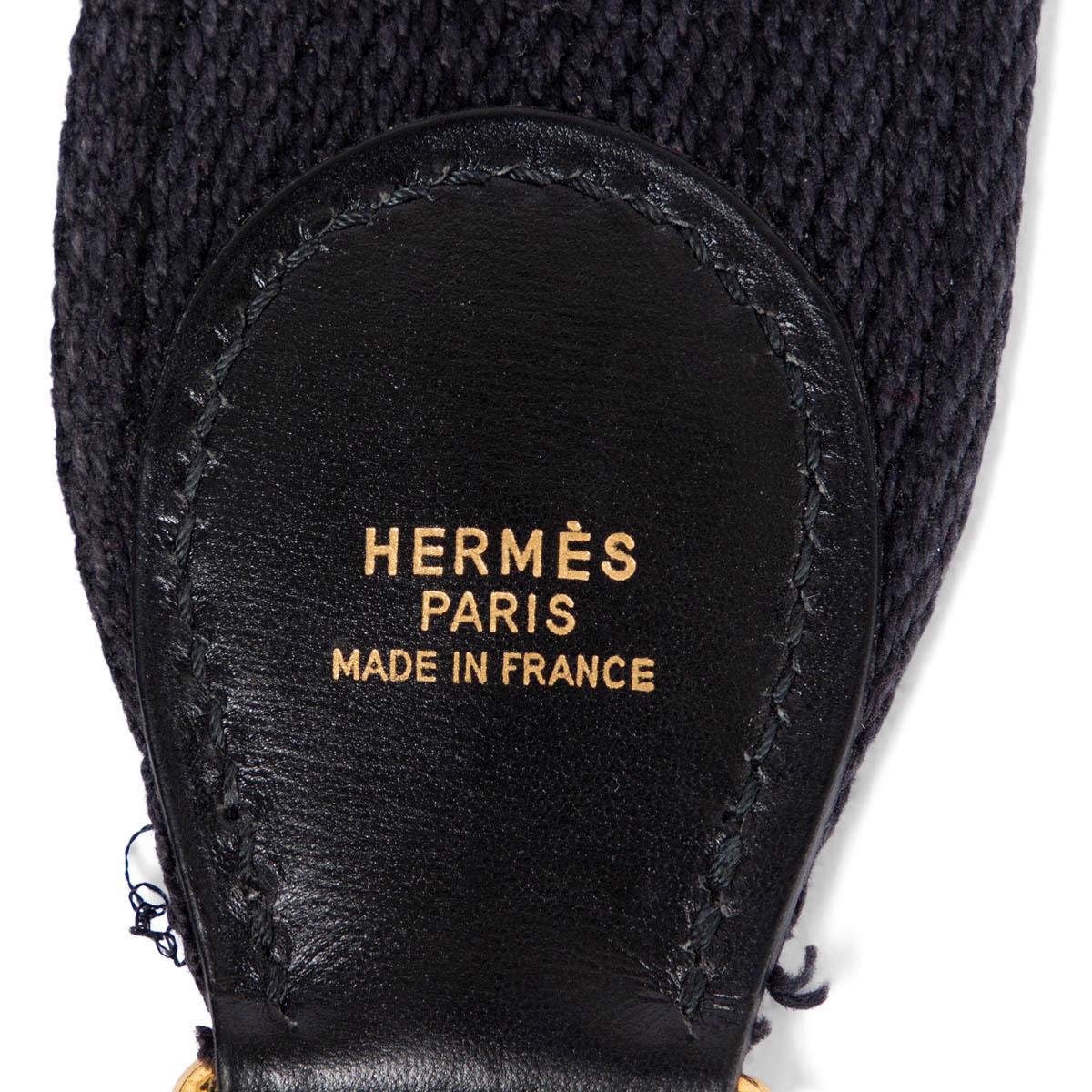 Women's HERMES Noir black Box leather & canvas SANGLE KELLY 50mm Bag Strap