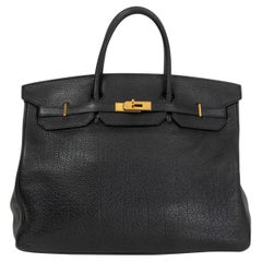 HERMES Noir black Buffalo Skipper leather BIRKIN 40 Bag Gold