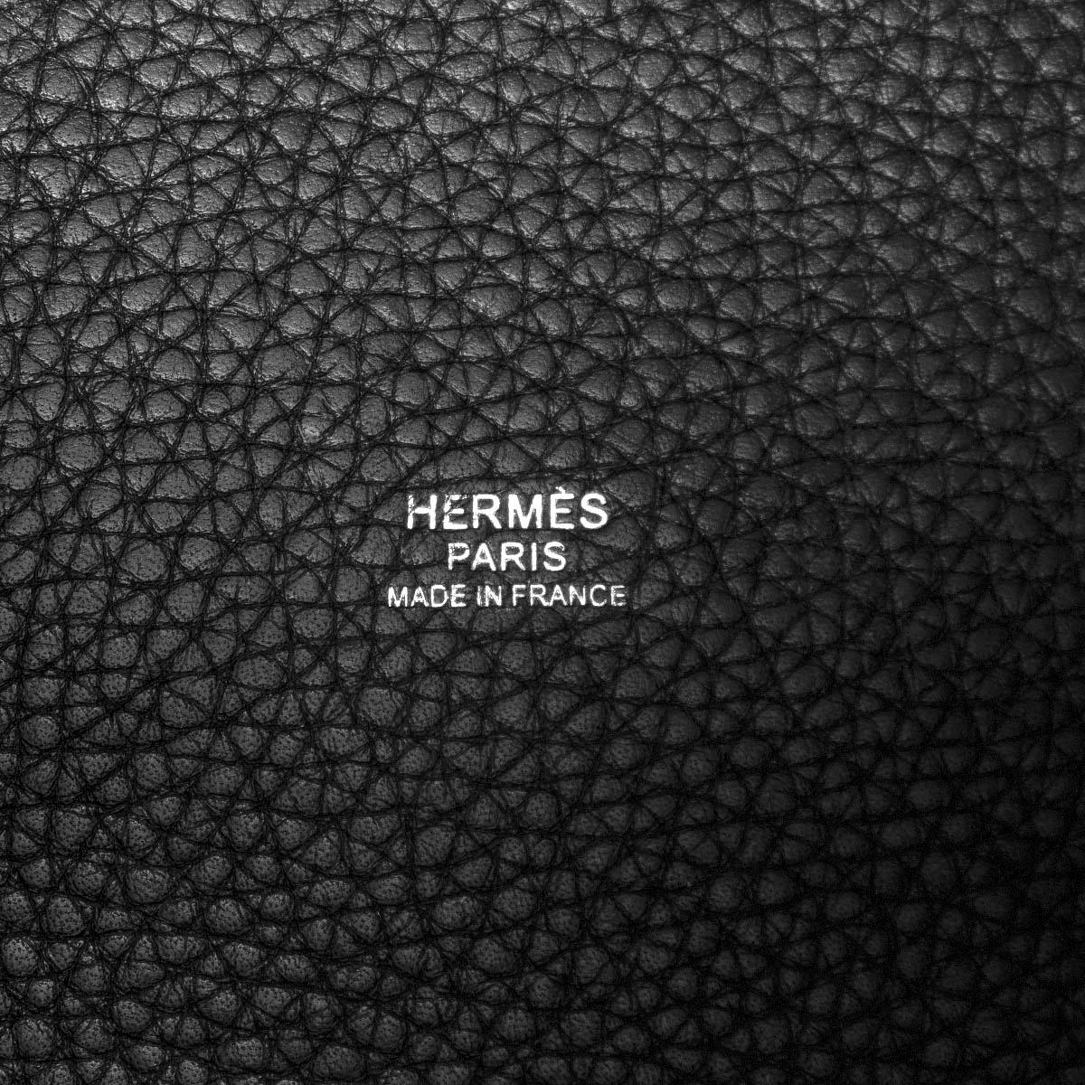 HERMES Noir schwarze Clemence Ledertasche PICOTIN 22 LOCK Palladium im Angebot 1