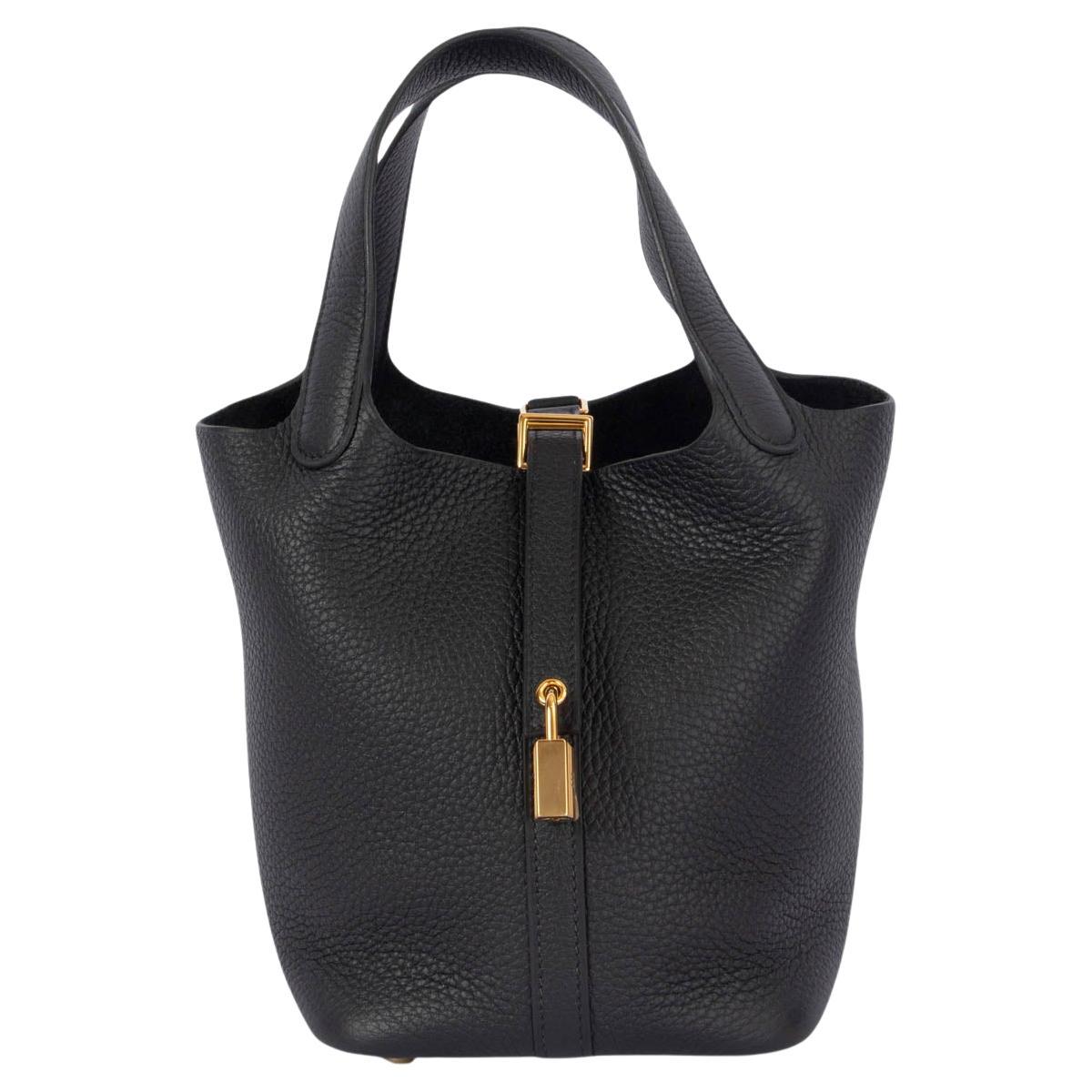 Hermes Noir Black Clemence Leather Picotin Lock 18 Bag