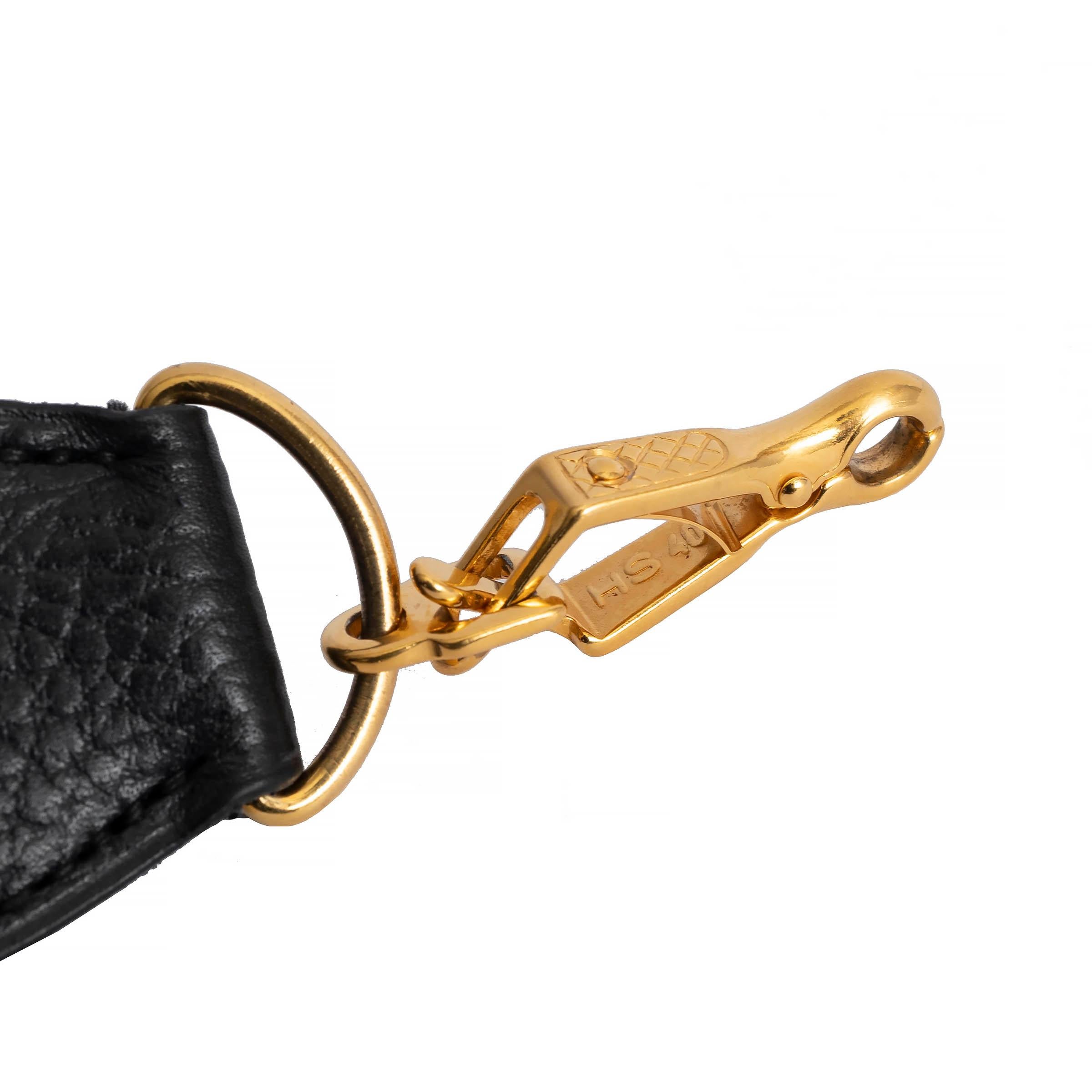 HERMES Noir black leather & canvas SANGLE KELLY 50mm Bag Shoulder Strap In Excellent Condition In Zürich, CH