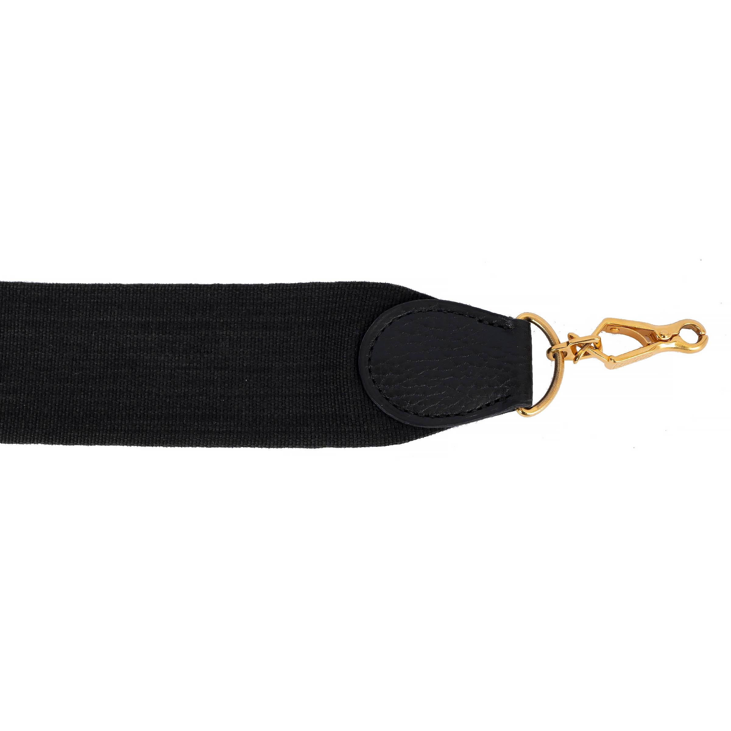 Women's HERMES Noir black leather & canvas SANGLE KELLY 50mm Bag Shoulder Strap