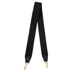 Retro HERMES Noir black leather & canvas SANGLE KELLY 50mm Bag Shoulder Strap
