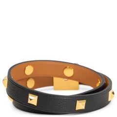 HERMES Noir black leather INFINI CLOUTE DOUBLE TOUR Bracelet T2