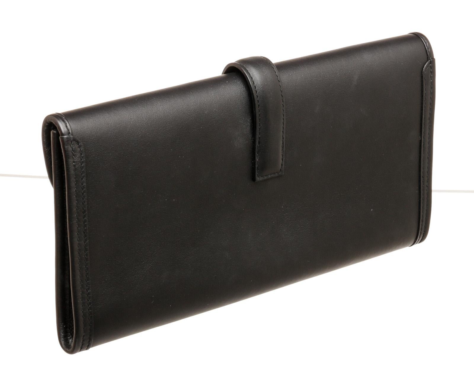 Hermes Noir Black Swift Leather Jige 29cm Clutch In Excellent Condition For Sale In Corona Del Mar, CA