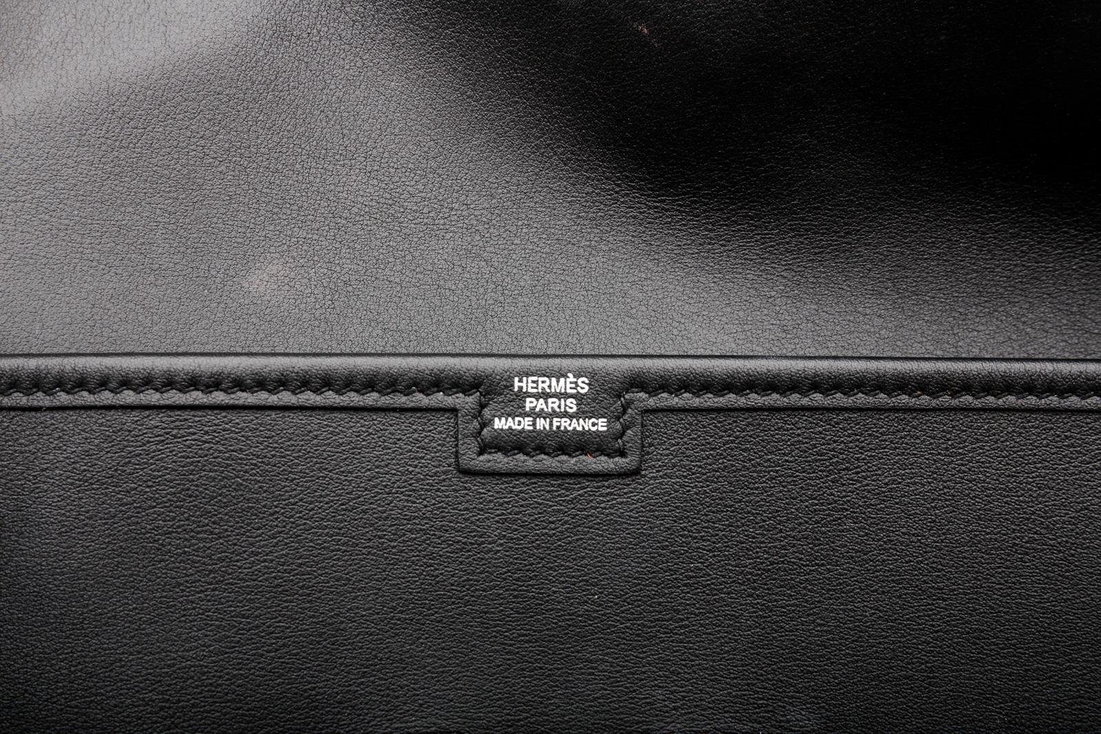 Hermes Noir Black Swift Leather Jige 29cm Clutch For Sale 2