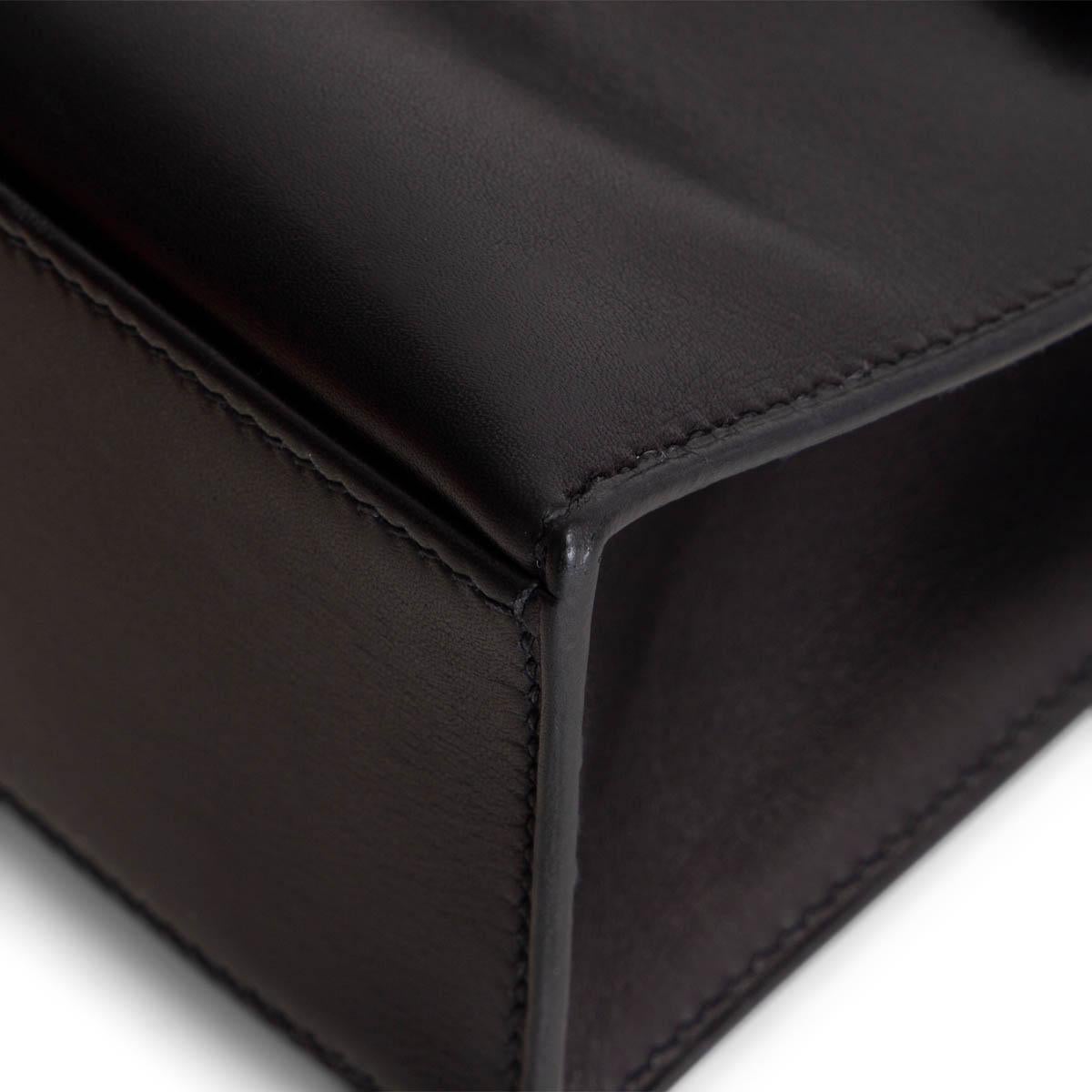 HERMES Noir black Swift leather KELLY POCHETTE Clutch Bag Gold 6