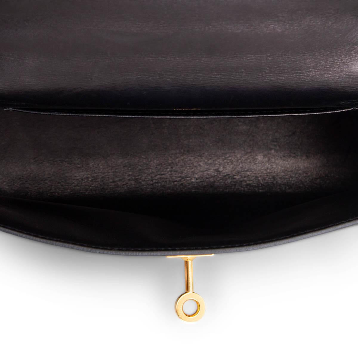 HERMES Noir black Swift leather KELLY POCHETTE Clutch Bag Gold 1