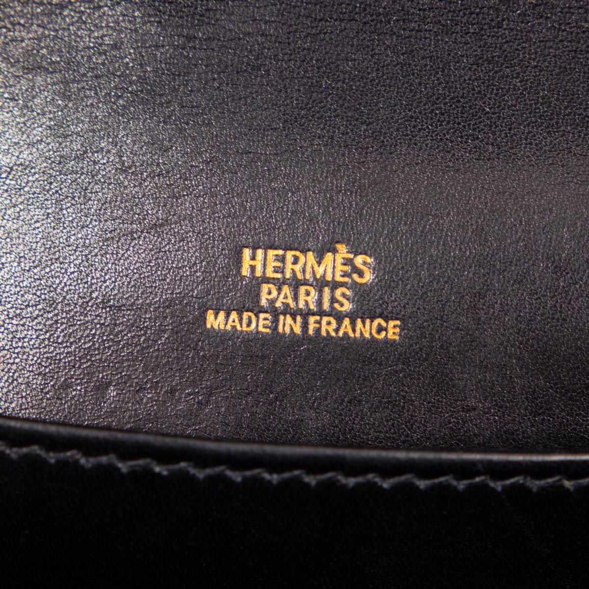 HERMES Noir black Swift leather KELLY POCHETTE Clutch Bag Gold 4