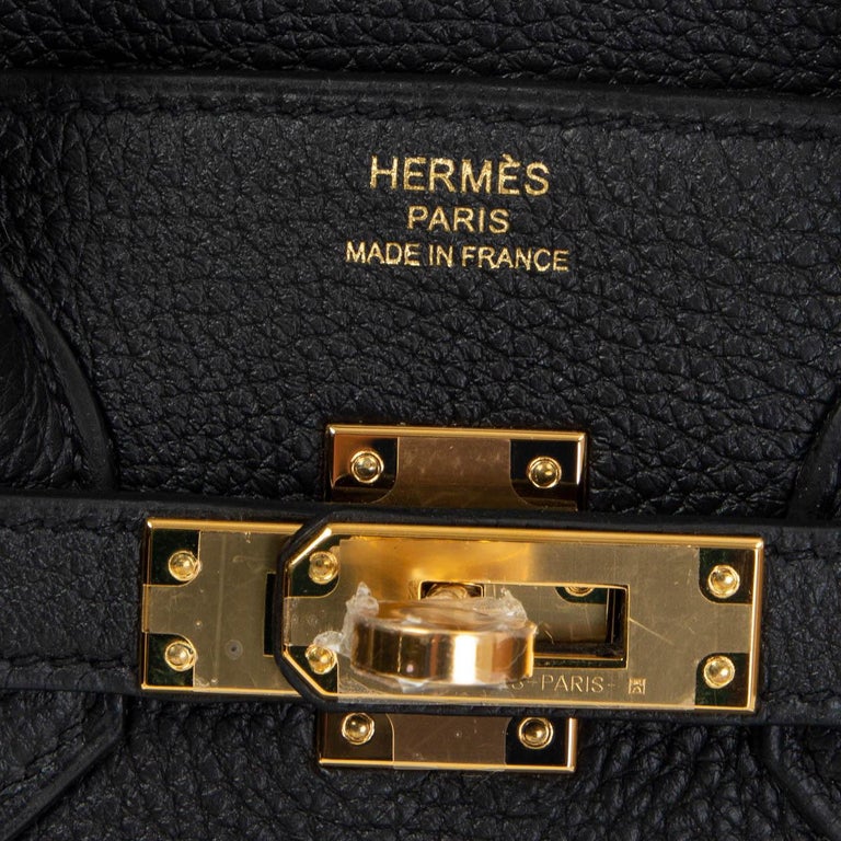 Hermès Birkin 25 aus Togo Leder mit Gelbgold Beschlägen in Noir
