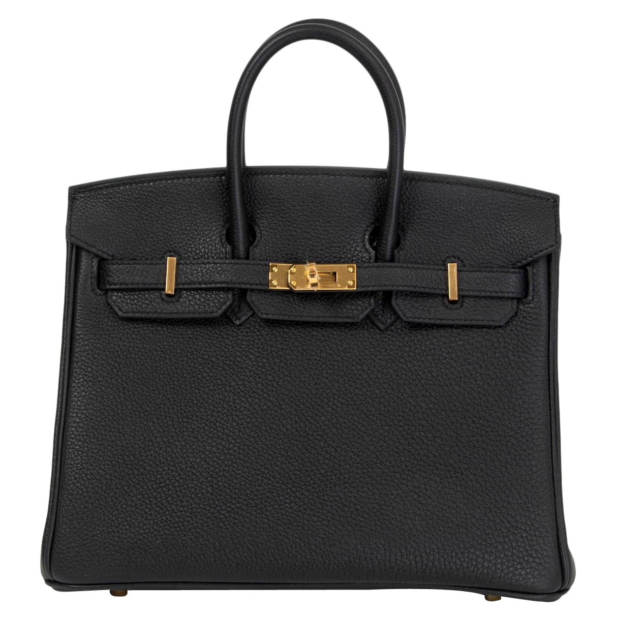 HERMES Noir black Togo leather BIRKIN 25 Bag Gold