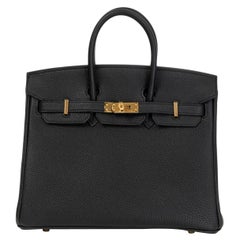 HERMES Noir black Togo leather BIRKIN 25 Bag Gold