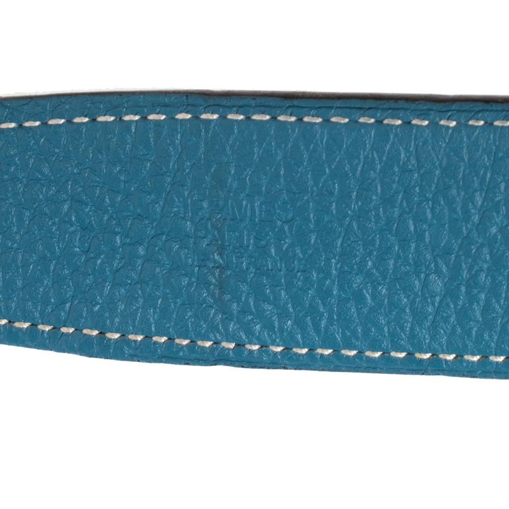 Blue Hermes Noir/Bleu Jeans Chamonix and Togo Leather Constance Reversible Belt 90 CM
