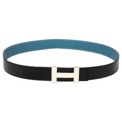 Hermes Noir/Bleu Jeans Chamonix and Togo Leather Constance Reversible Belt 90 CM