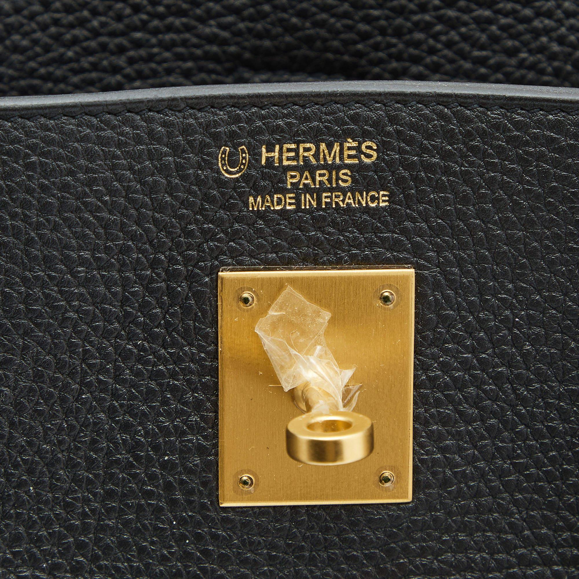 Hermes Noir/Bleu Nuit Togo Leather Brushed Gold Finish Birkin 40 Bag 6