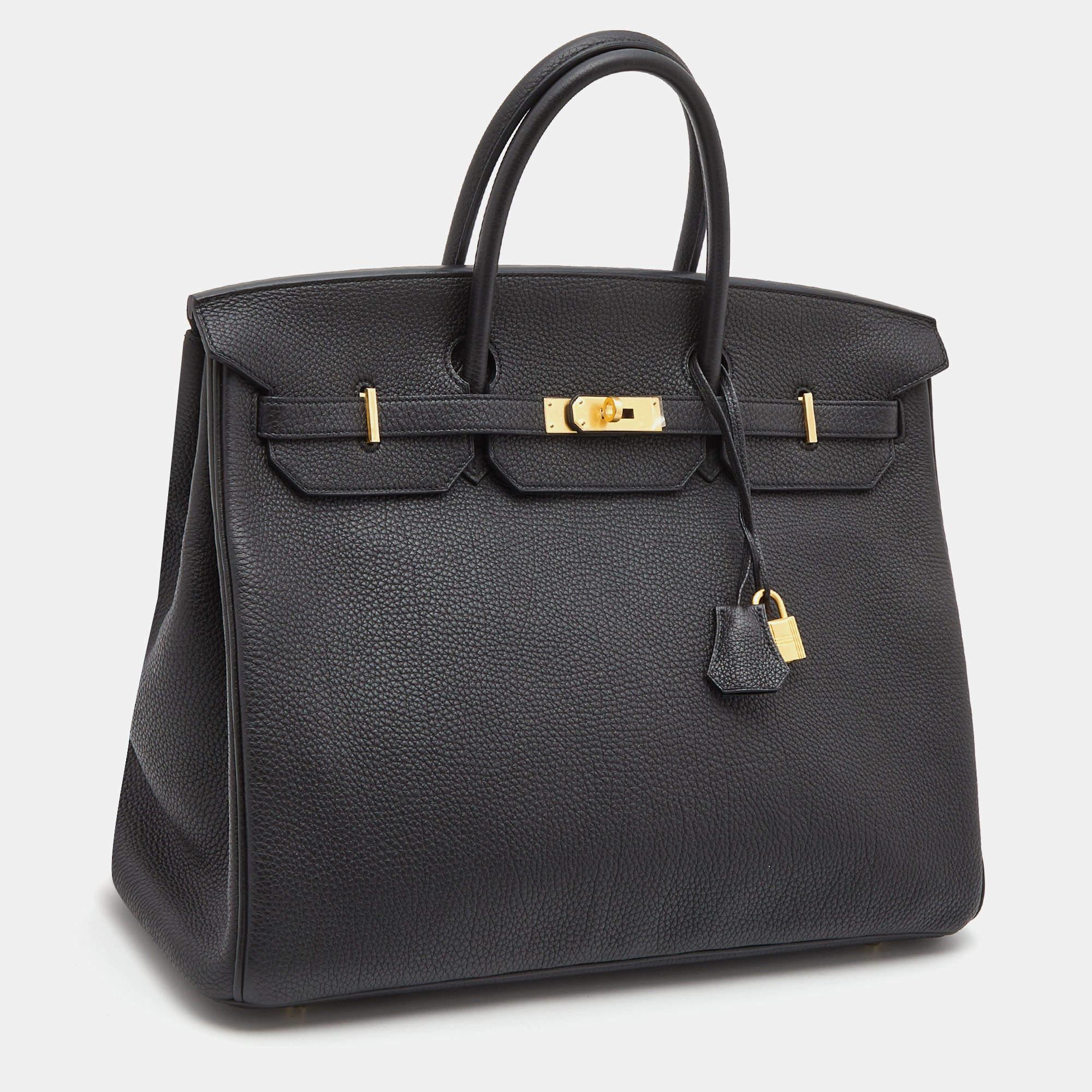 Black Hermes Noir/Bleu Nuit Togo Leather Brushed Gold Finish Birkin 40 Bag