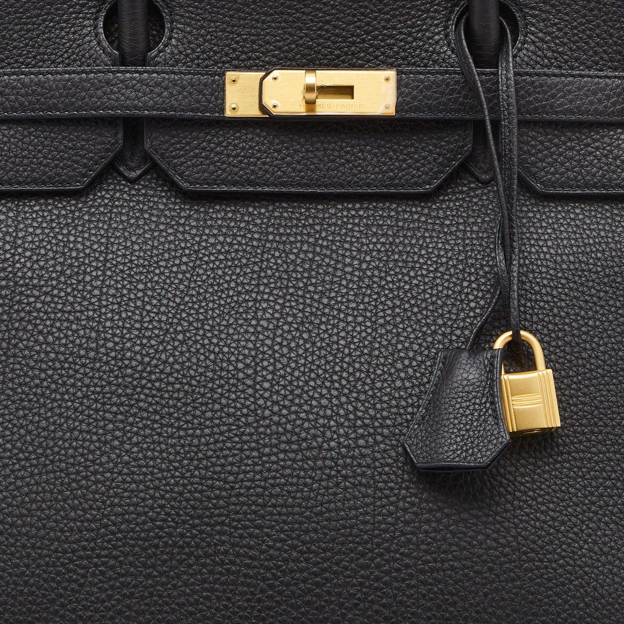 Hermes Noir/Bleu Nuit Togo Leather Brushed Gold Finish Birkin 40 Bag In Excellent Condition In Dubai, Al Qouz 2