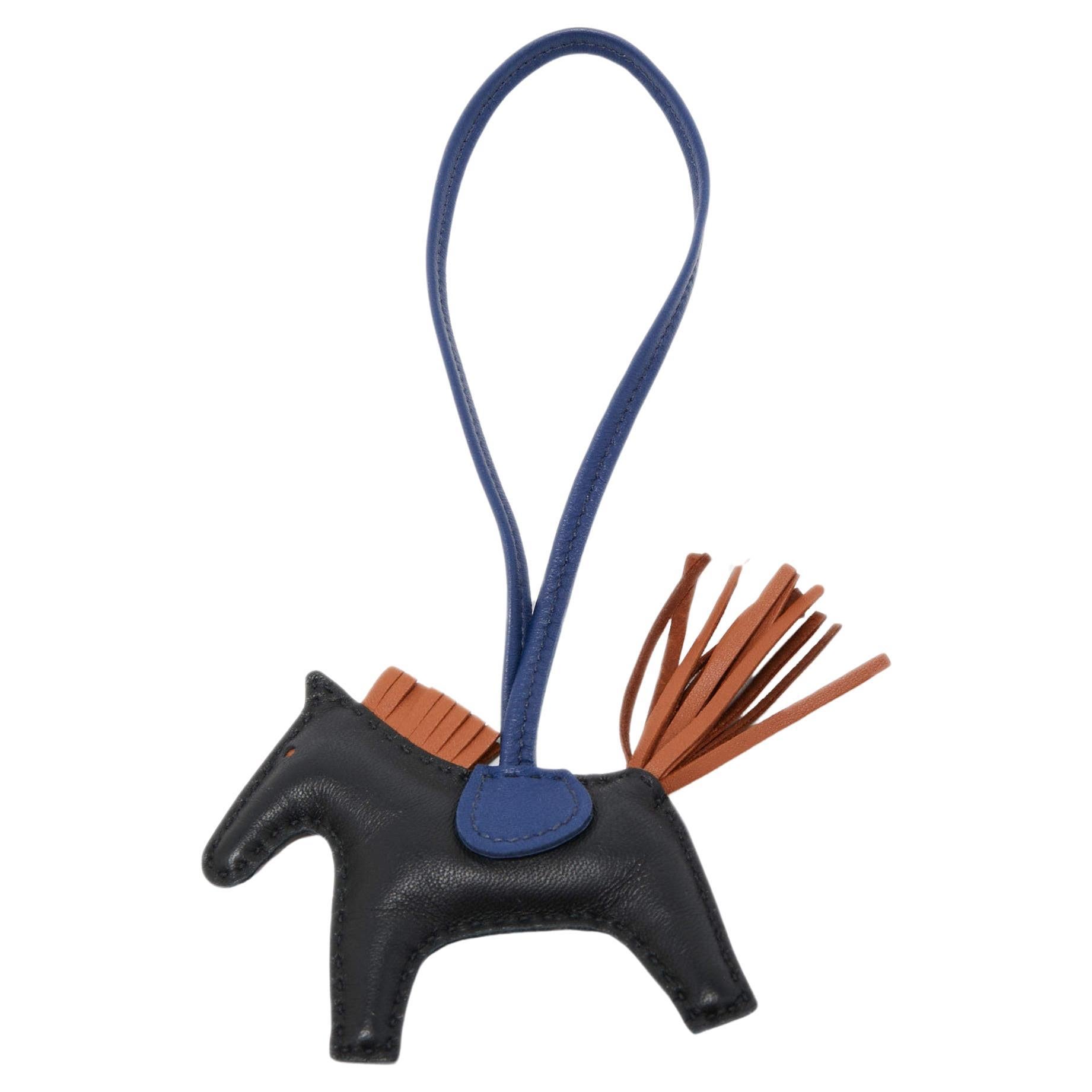 Hermes Noir/Bleu Saphir/Gold Milo Leather GriGri Rodeo Bag Charm PM