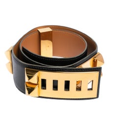 Hermes Noir Box Leather Gold Hardware Collier de Chien Belt 70 CM