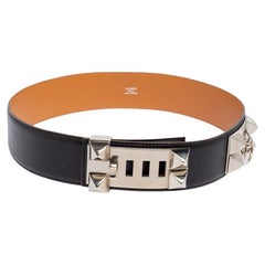 Hermes Noir Box Leather Palladium Plated Collier de Chien Belt 75 CM