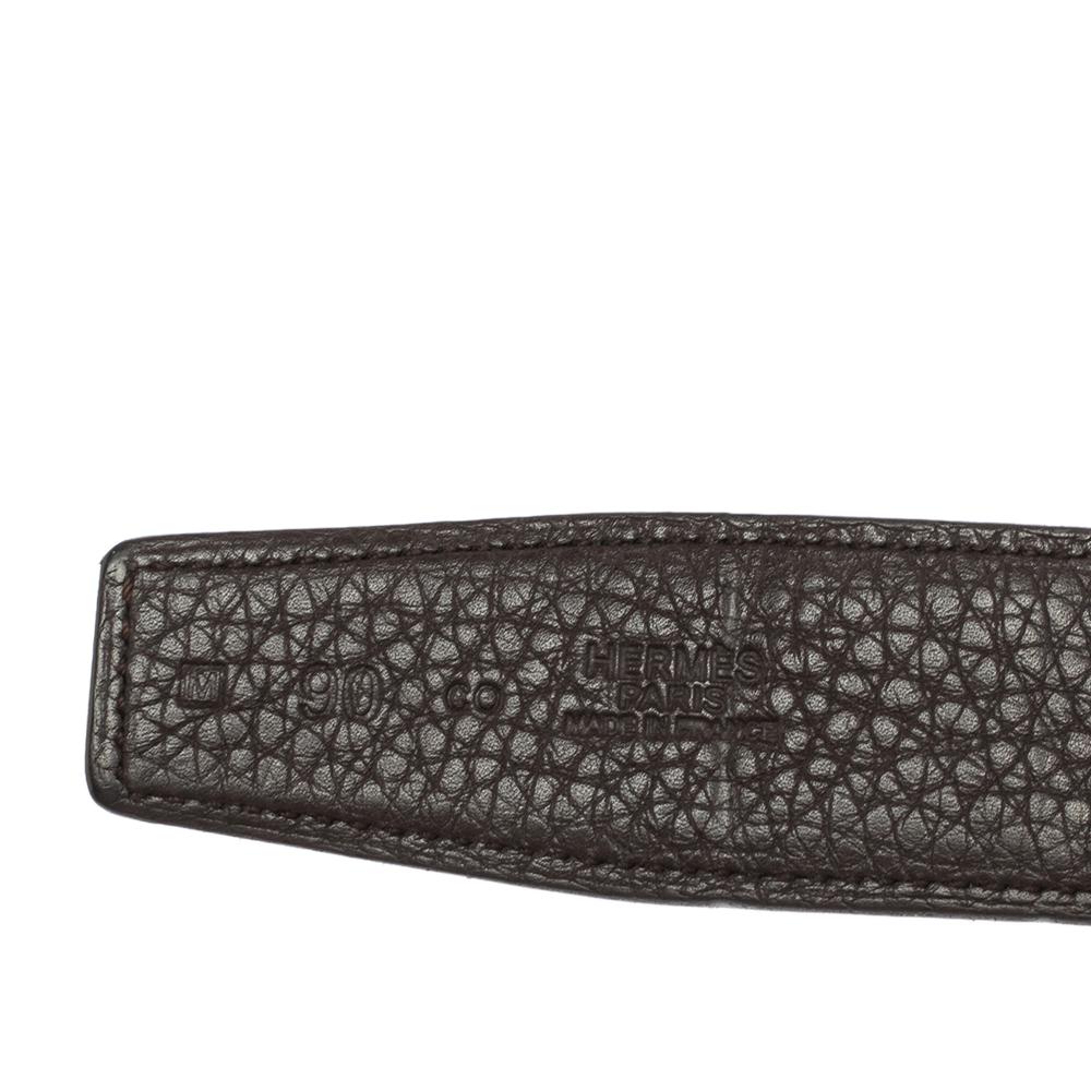 Black Hermès Noir/Cacao Box and Taurillon Clemencer H Buckle Reversible Belt 90 CM