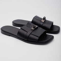 Hermès Noir Calfskin Gabriel Sandals (EU 46)