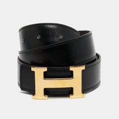 Hermes Noir/Chocolat Chamonix and Swift Leather H Buckle Reversible Belt 90 CM
