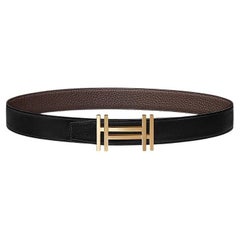 Hermes Noir / Chocolat H au Carre belt buckle & Reversible leather strap 32 mm