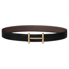 Hermes Noir/Chocolat H d'Ancre belt buckle & Reversible leather strap 32 mm 100