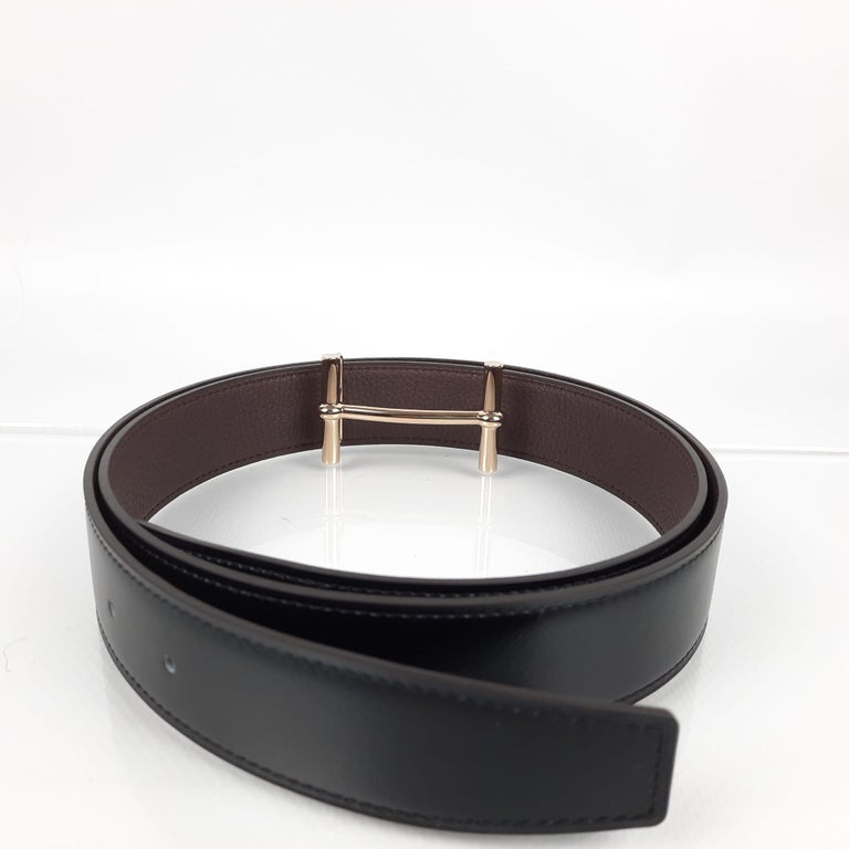 Hermes Noir / Chocolat H d'Ancre belt buckle and Reversible leather ...