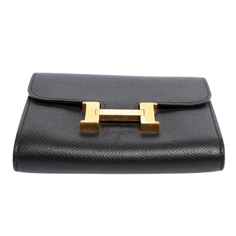 Black Hermes Noir Epsom Leather Constance Compact Wallet For Sale