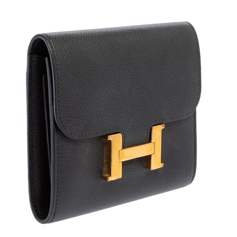 Hermes Noir Epsom Leather Constance Compact Wallet In Good Condition For Sale In Dubai, Al Qouz 2