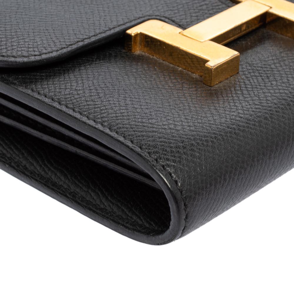 Hermes Noir Epsom Leather Constance Compact Wallet In Good Condition In Dubai, Al Qouz 2