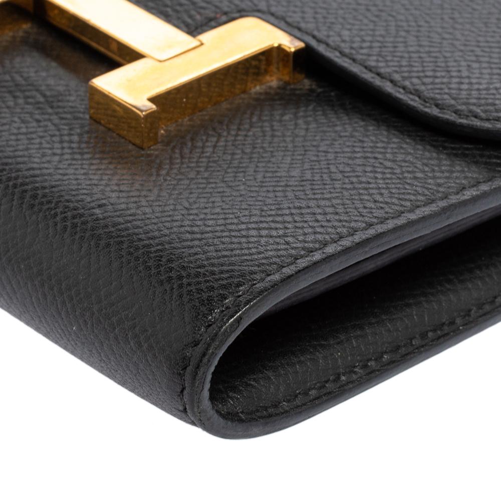Women's Hermes Noir Epsom Leather Constance Compact Wallet