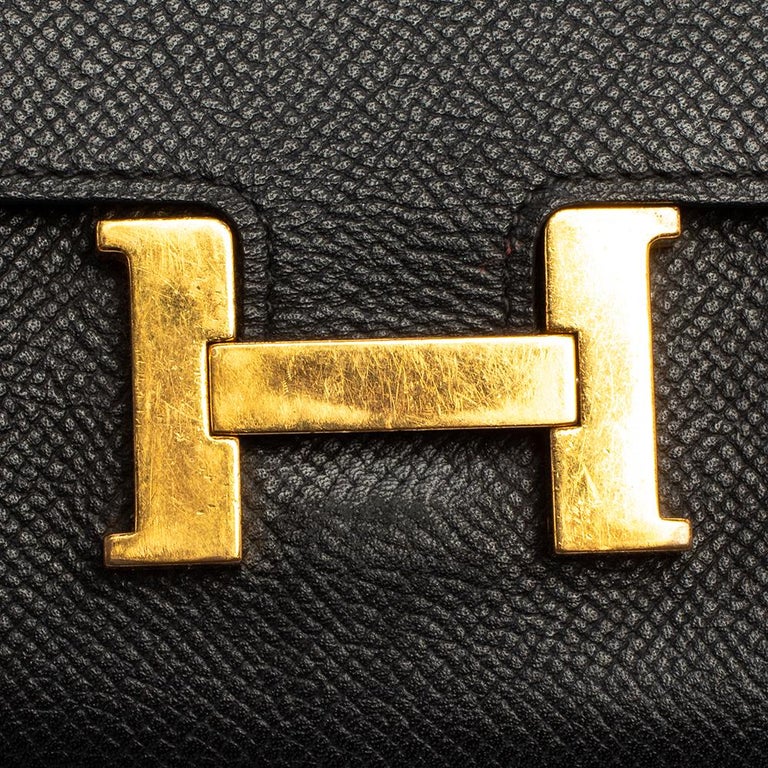 Hermes Noir Epsom Leather Constance Compact Wallet For Sale 4