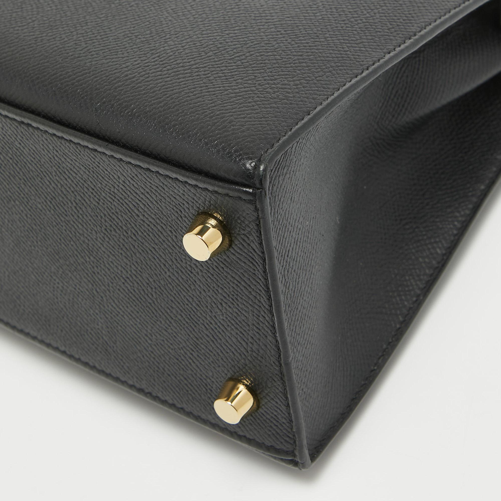Hermes Noir Epsom Leather Gold Finish Kelly Sellier 25 Bag 8