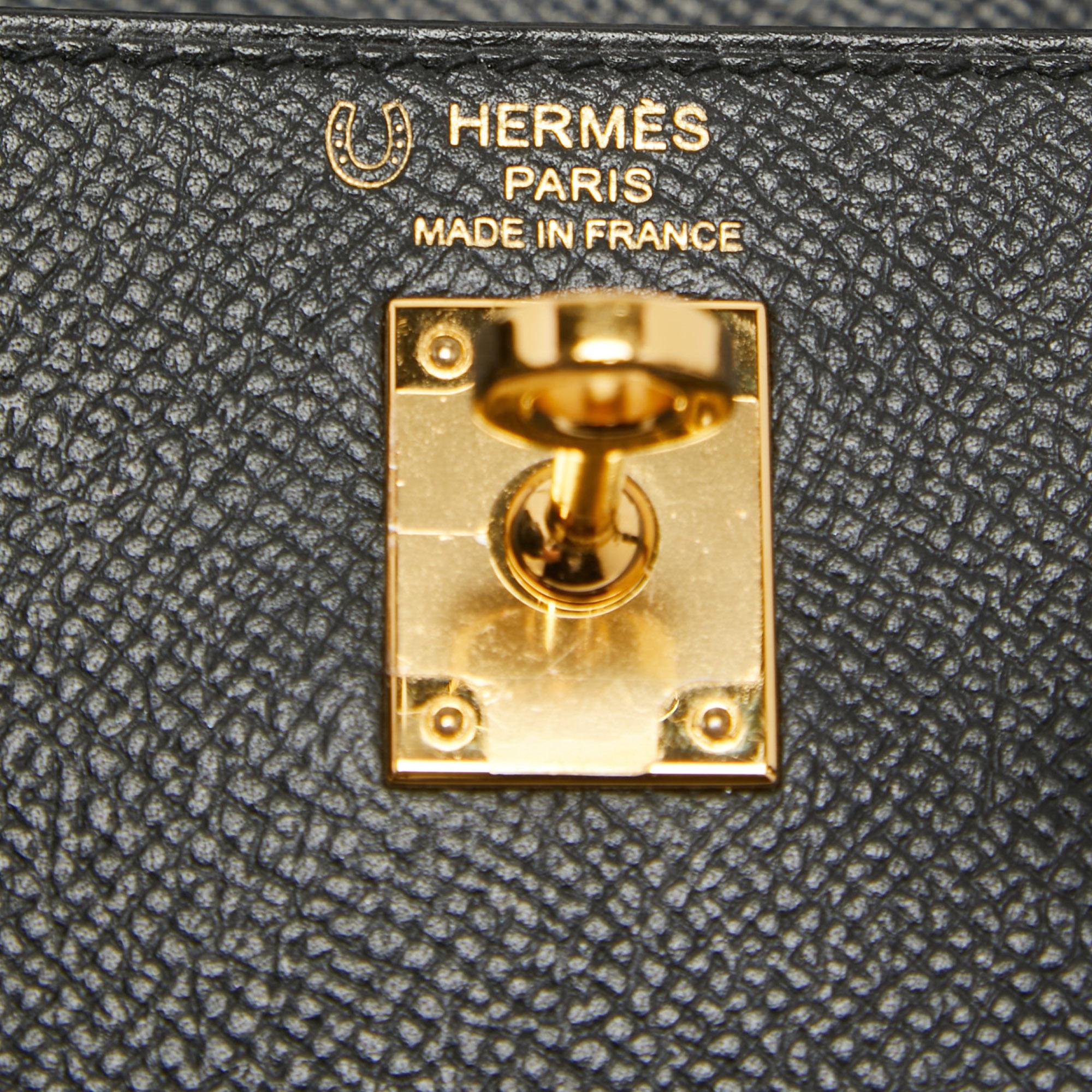 Hermes Noir Epsom Leather Gold Finish Kelly Sellier 25 Bag 10