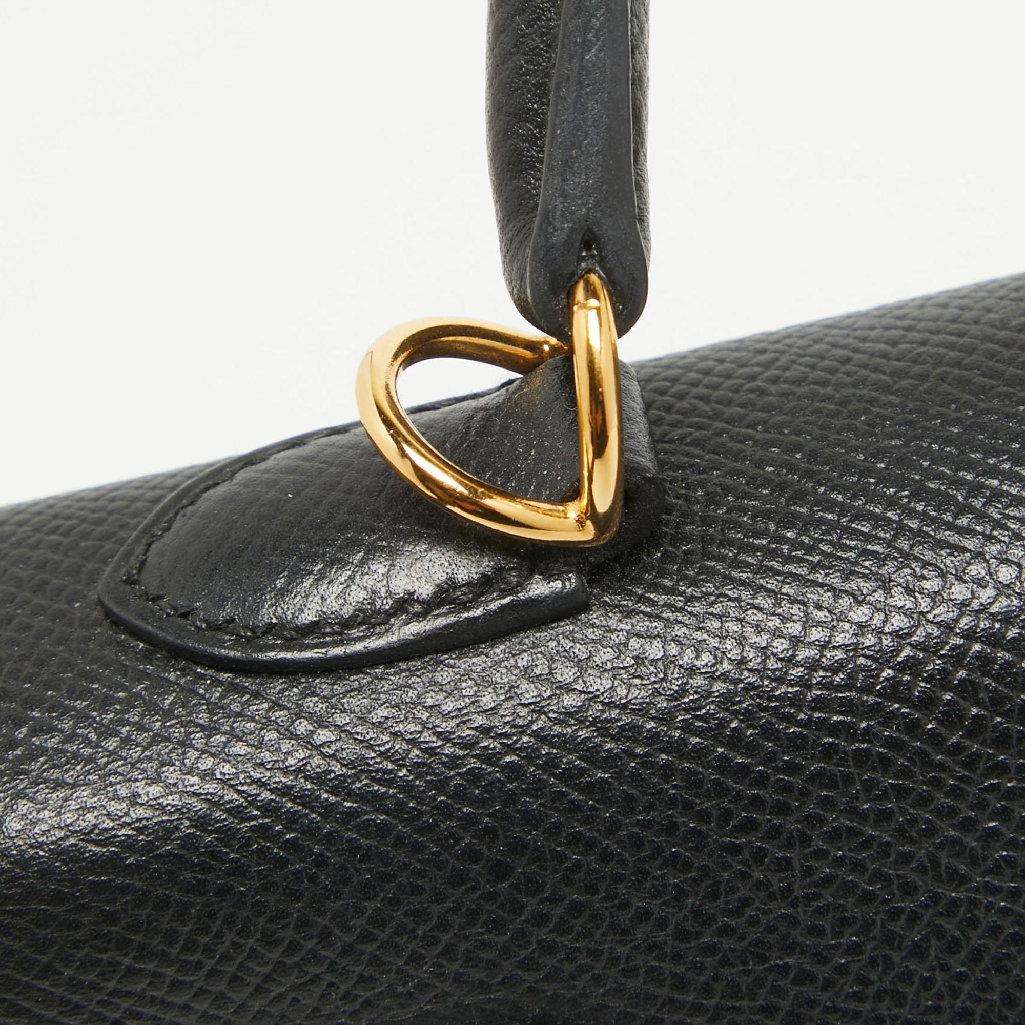 Hermes Noir Epsom Leather Gold Finish Kelly Sellier 25 Bag 12