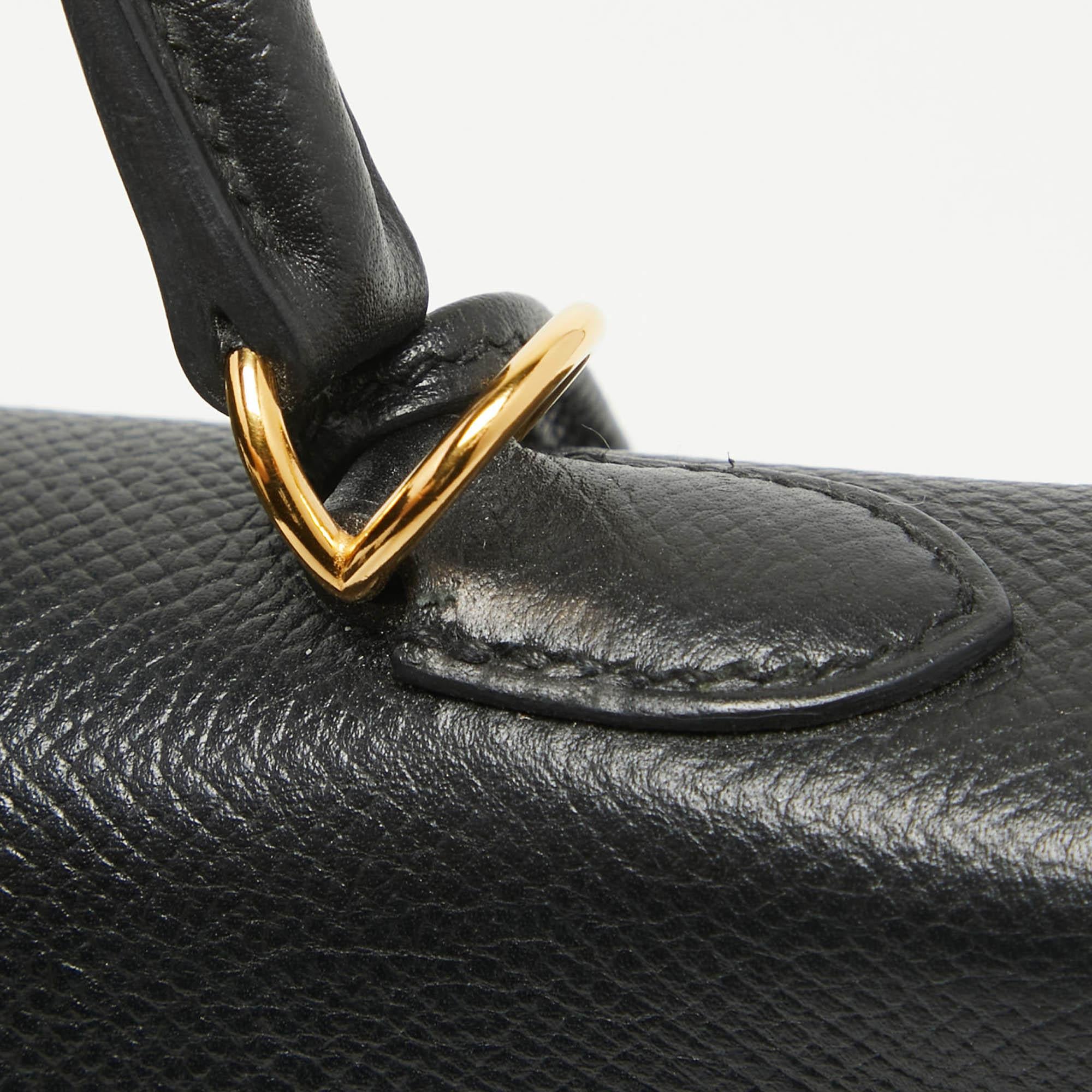 Hermes Noir Epsom Leather Gold Finish Kelly Sellier 25 Bag In Good Condition In Dubai, Al Qouz 2