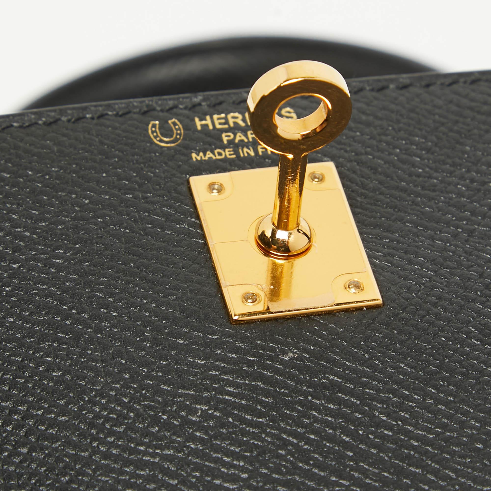 Hermes Noir Epsom Leather Gold Finish Kelly Sellier 25 Bag 2