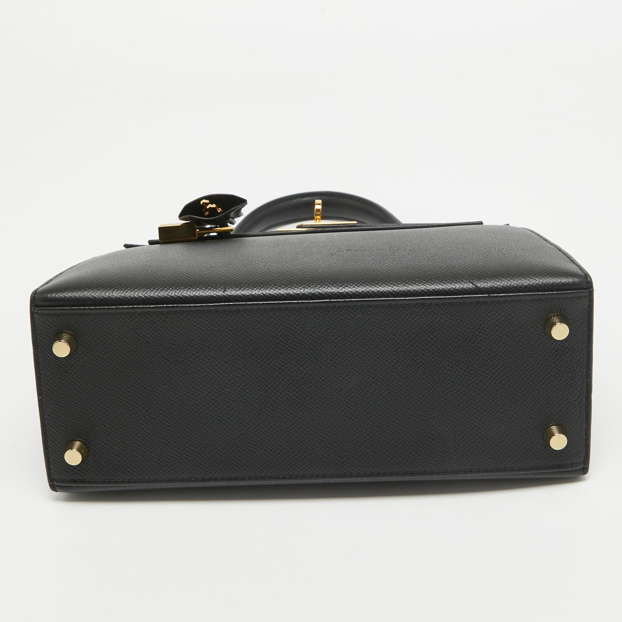 Hermes Noir Epsom Leather Gold Finish Kelly Sellier 25 Bag 5