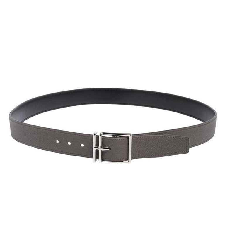 Hermes Noir/Etain Box and Togo Leather Nathan Reversible Belt 100 CM at  1stDibs | hermes nathan belt