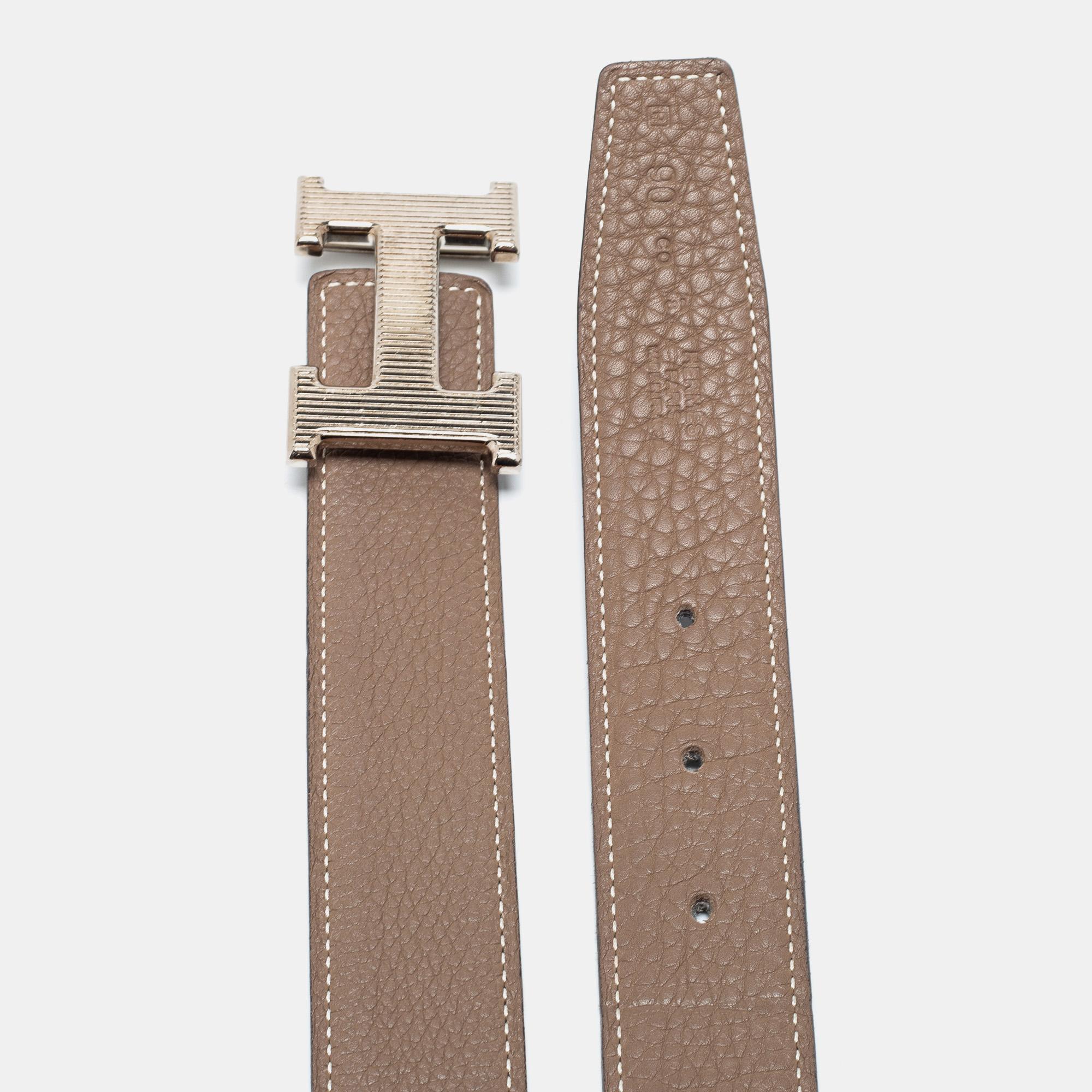 Hermes Noir/Etoupe Chamonix and Togo Leather H Strie Reversible Belt 90 CM 1